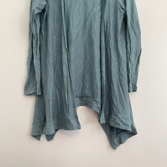 TAHARI Solid Blue Asymmetrical Open Front 100% Linen Boho Long Cardigan Sweater - Picture 4 of 13